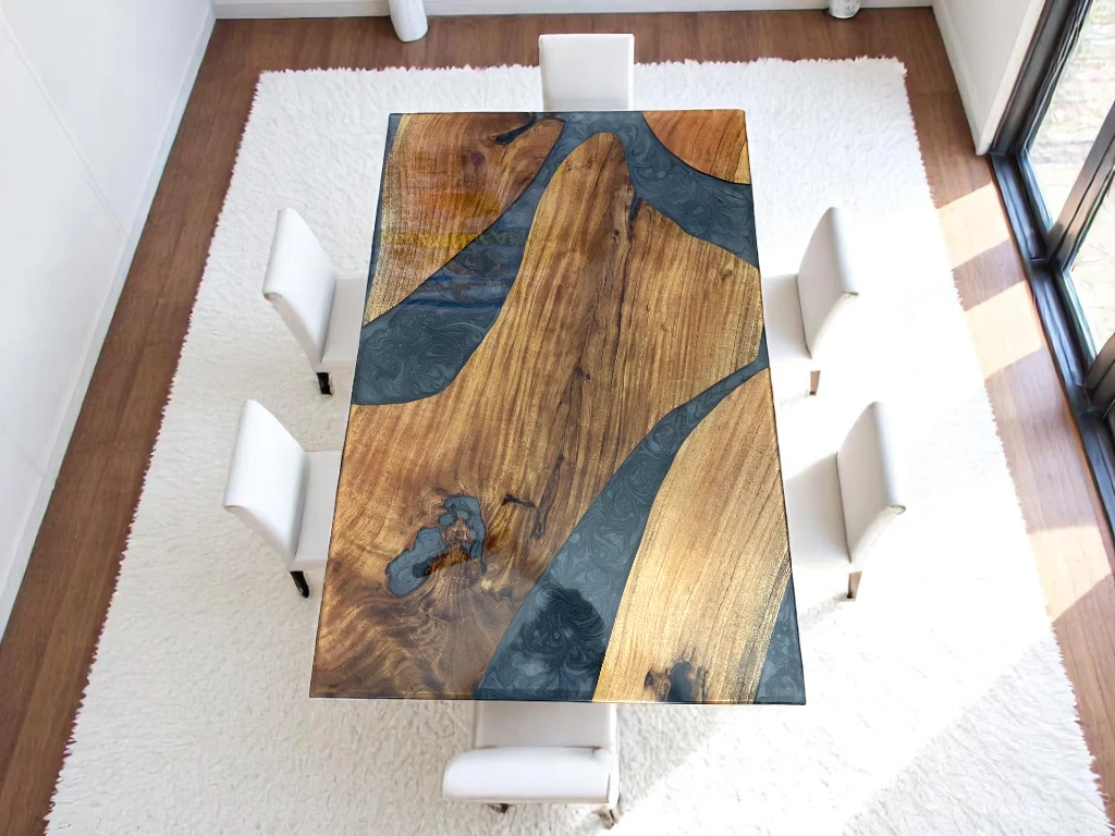 Stylish Grey River Epoxy Coffee Table with Acacia Wood Finish